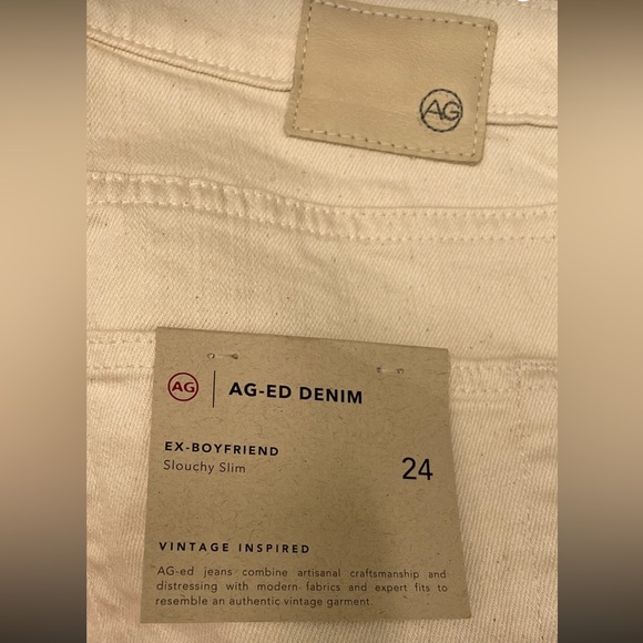 AG Jeans “ag-ed denim, ex-boyfriend slouchy slim” jeans in off-white, size 24. - Picture 4 of 12
